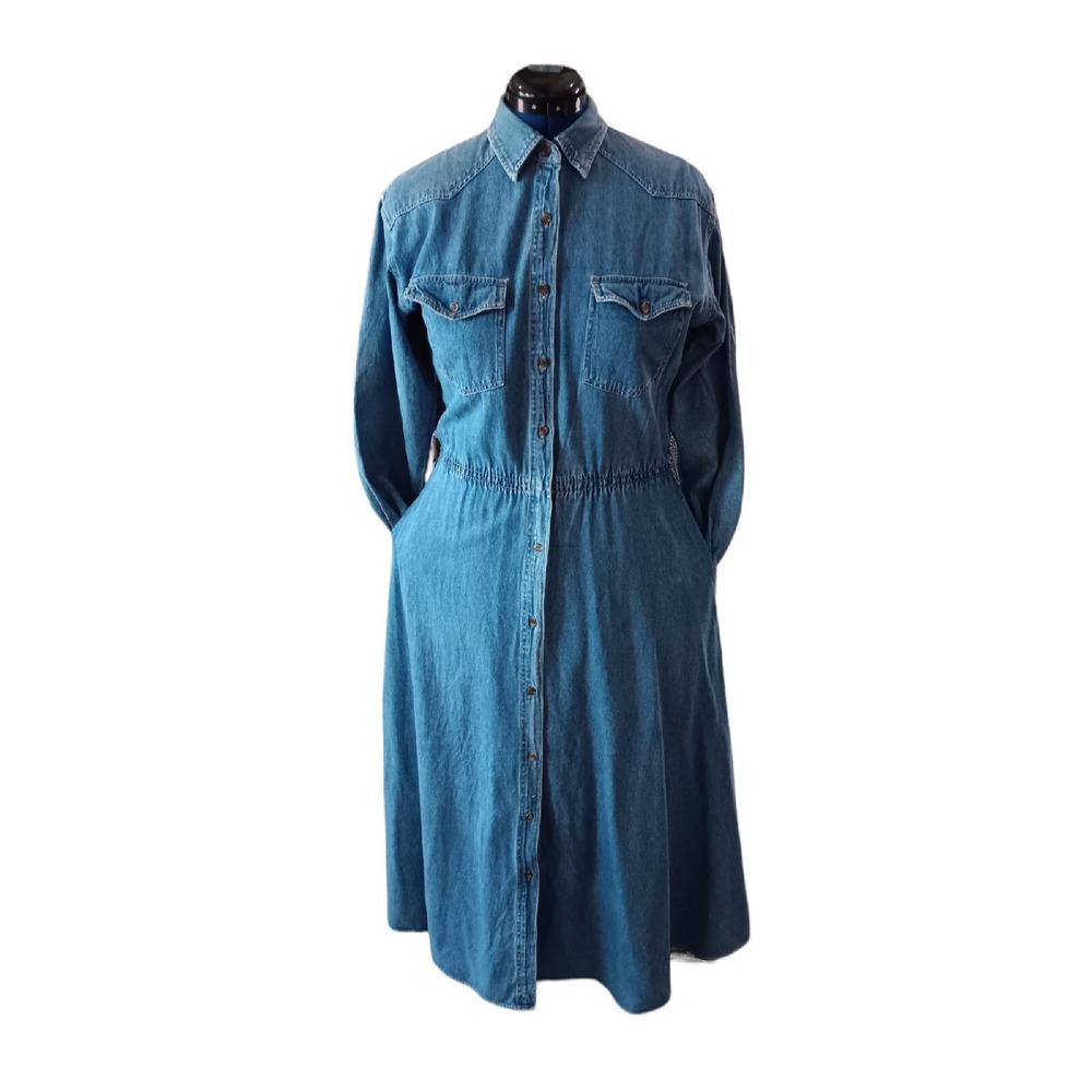 Gloria Vanderbilt women's Pockets 100% Cotton Blue Long Denim dress size 6 AA306